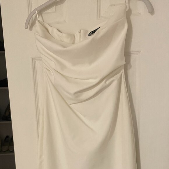 ZARA dress bodycon strapless sleeveless tailored midi white wedding party - Picture 6 of 8
